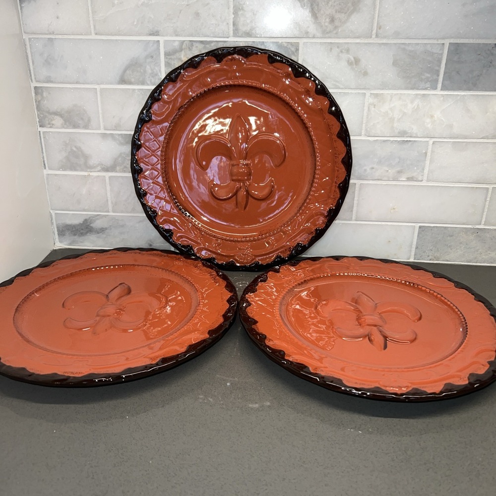 ACKUSA Casa Vero Fleur De Lis 10 Inch Dinner Plates Tuscany - Set of 3